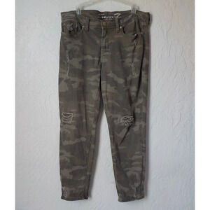 Seven7 Green Camo Jeans Women Fits Sz XL Stretch Cotton Zip Up Button Comfort